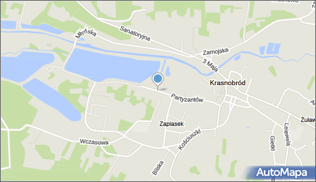 Krasnobród, Partyzantów, mapa Krasnobród