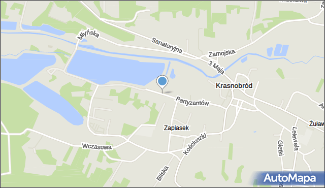 Krasnobród, Partyzantów, mapa Krasnobród