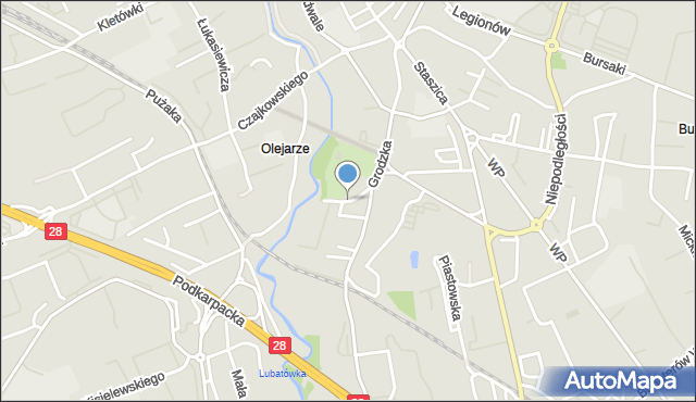Krosno, Parkowa, mapa Krosna