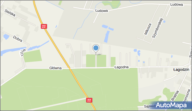 Łagodzin, Parkowa, mapa Łagodzin