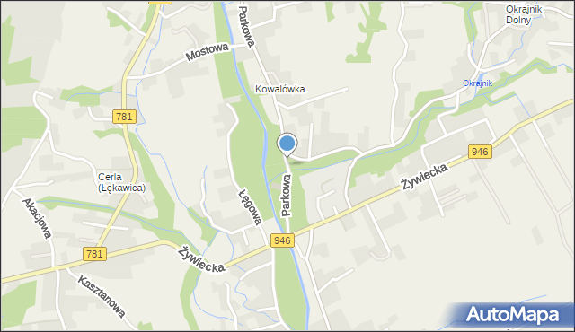 Łękawica powiat żywiecki, Parkowa, mapa Łękawica powiat żywiecki