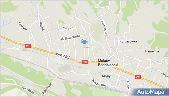 Maków Podhalański, Paderewskiego Ignacego Jana, mapa Maków Podhalański