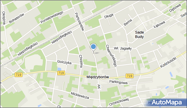 Międzyborów, Partyzantów, mapa Międzyborów