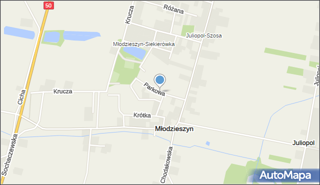 Młodzieszyn, Parkowa, mapa Młodzieszyn