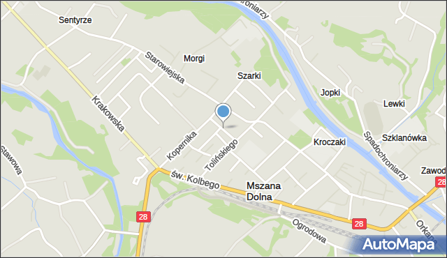 Mszana Dolna, Paderewskiego Ignacego Jana, mapa Mszana Dolna