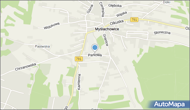 Myślachowice, Parkowa, mapa Myślachowice