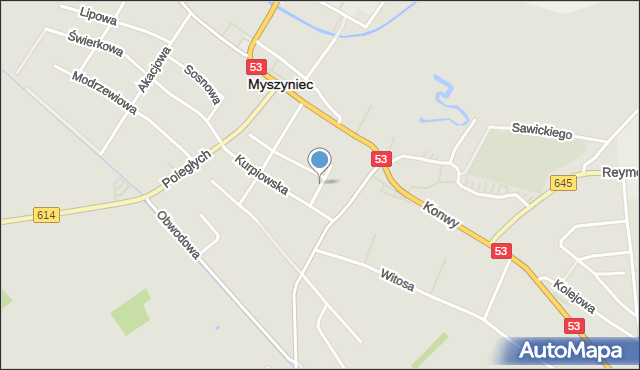 Myszyniec, Padlewskiego Zygmunta, gen., mapa Myszyniec