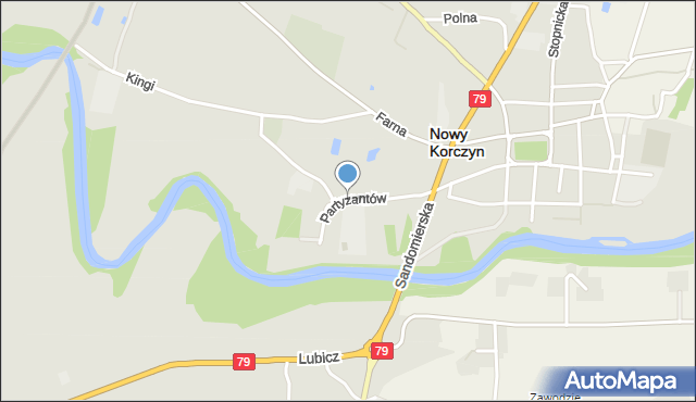 Nowy Korczyn, Partyzantów, mapa Nowy Korczyn