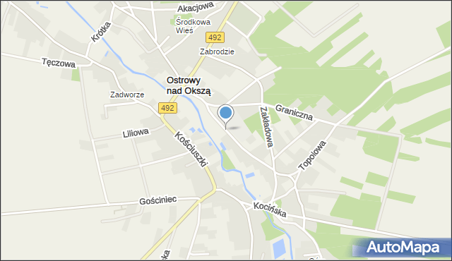 Ostrowy nad Okszą, Parkowa, mapa Ostrowy nad Okszą