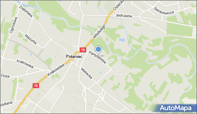 Połaniec powiat staszowski, Partyzantów, mapa Połaniec powiat staszowski