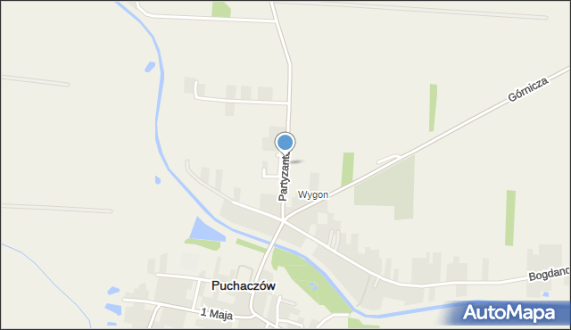 Puchaczów powiat łęczyński, Partyzantów, mapa Puchaczów powiat łęczyński