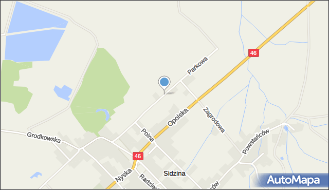 Sidzina gmina Skoroszyce, Parkowa, mapa Sidzina gmina Skoroszyce