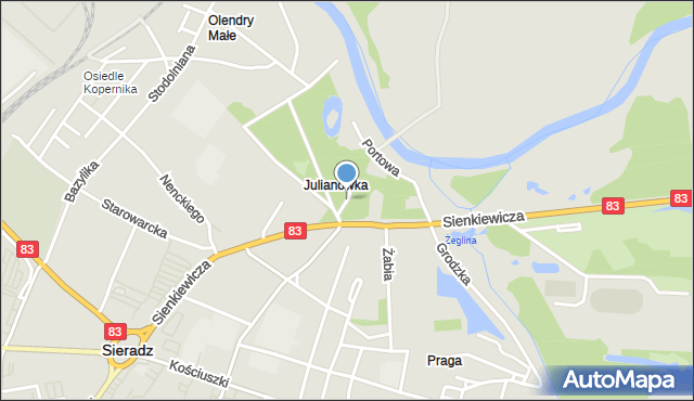 Sieradz, Parkowa, mapa Sieradz