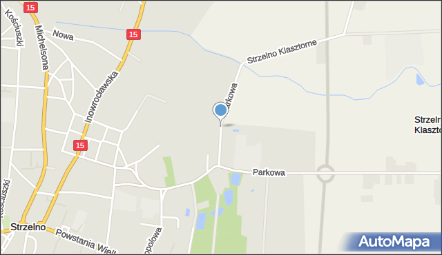 Strzelno powiat mogileński, Parkowa, mapa Strzelno powiat mogileński