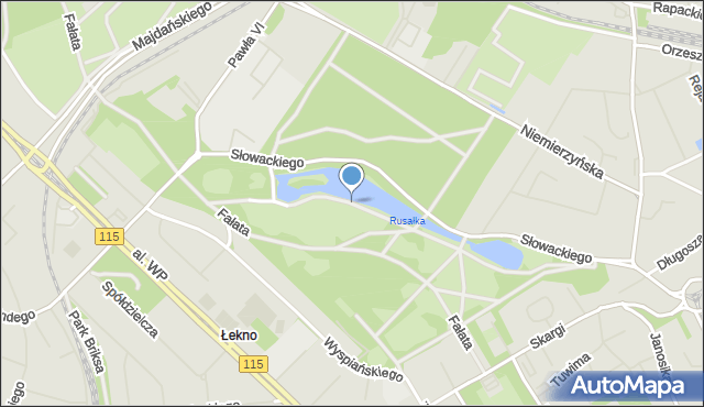 Szczecin, Park Kasprowicza Jana, mapa Szczecina