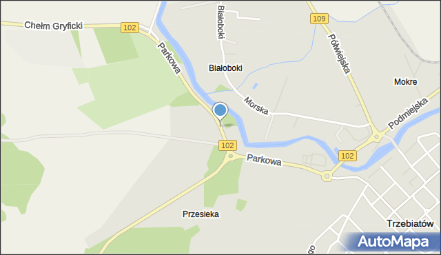 Trzebiatów powiat gryficki, Parkowa, mapa Trzebiatów powiat gryficki