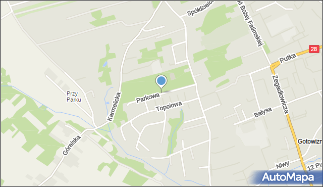 Wadowice, Parkowa, mapa Wadowice