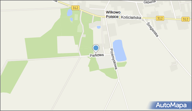 Wilkowo Polskie, Parkowa, mapa Wilkowo Polskie