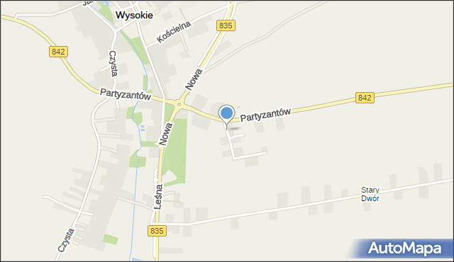 Wysokie powiat lubelski, Pałacowa, mapa Wysokie powiat lubelski