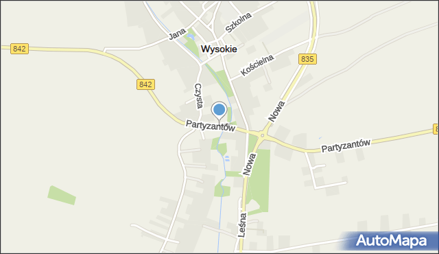 Wysokie powiat lubelski, Partyzantów, mapa Wysokie powiat lubelski