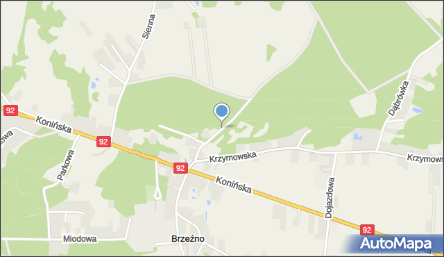 Brzeźno gmina Krzymów, Piaskowa, mapa Brzeźno gmina Krzymów