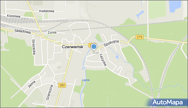 Czerwieńsk, Piaskowa, mapa Czerwieńsk