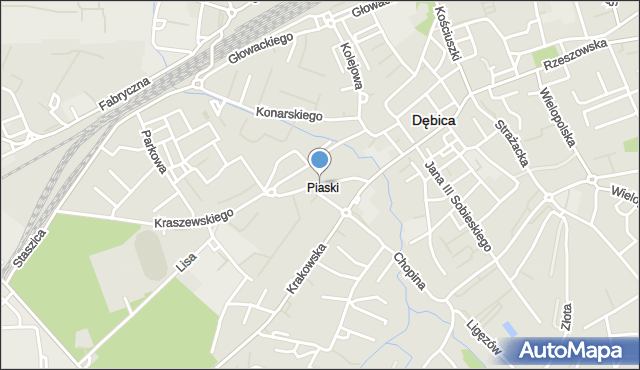 Dębica, Piaski, mapa Dębicy