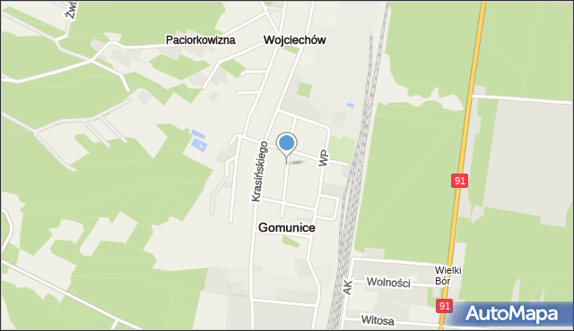 Gomunice, Piotrkowska, mapa Gomunice