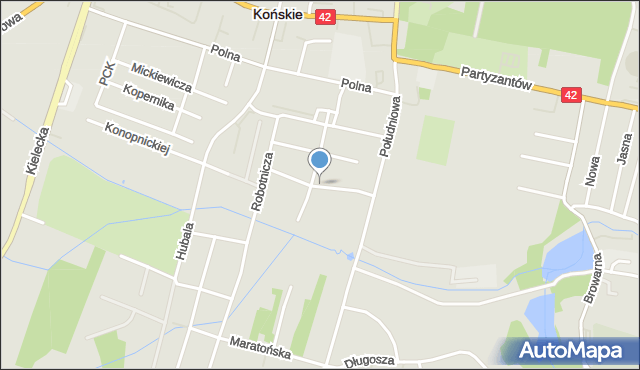 Końskie, Piwnika-Ponurego Jana, mjr., mapa Końskie