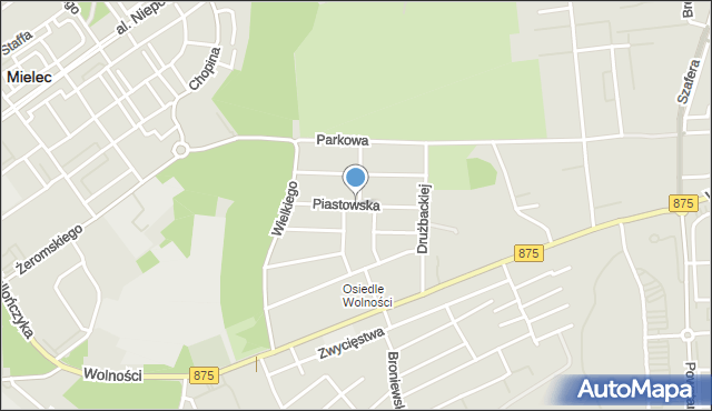 Mielec, Piastowska, mapa Mielca