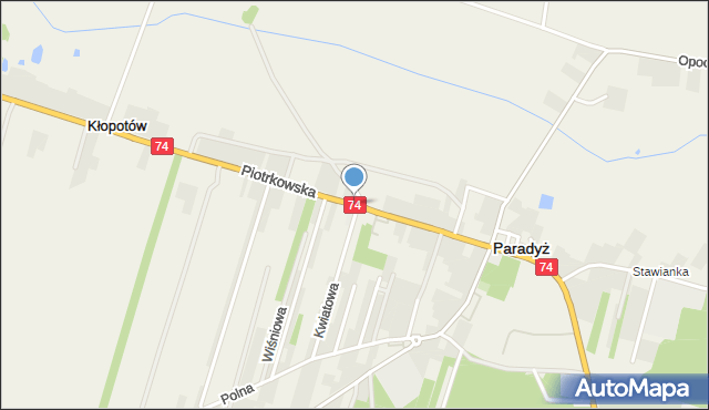 Paradyż powiat opoczyński, Piotrkowska, mapa Paradyż powiat opoczyński