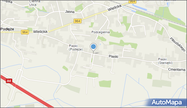 Podłęże gmina Niepołomice, Piaski, mapa Podłęże gmina Niepołomice