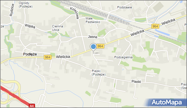 Podłęże gmina Niepołomice, Piaskowa, mapa Podłęże gmina Niepołomice
