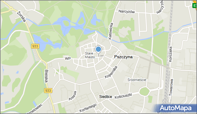 Pszczyna, Piekarska, mapa Pszczyny