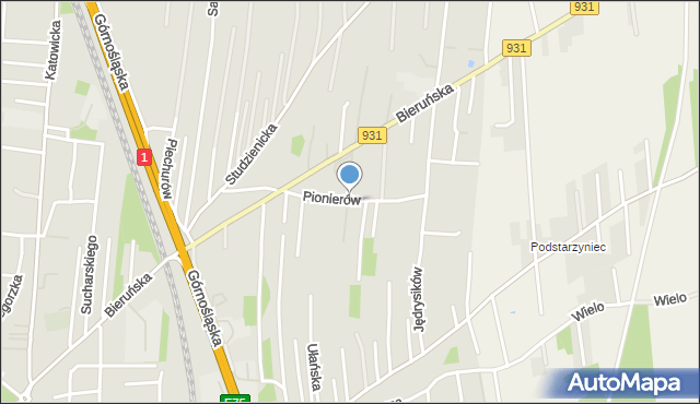 Pszczyna, Pionierów, mapa Pszczyny