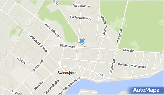 Świnoujście, Piastowska, mapa Świnoujście