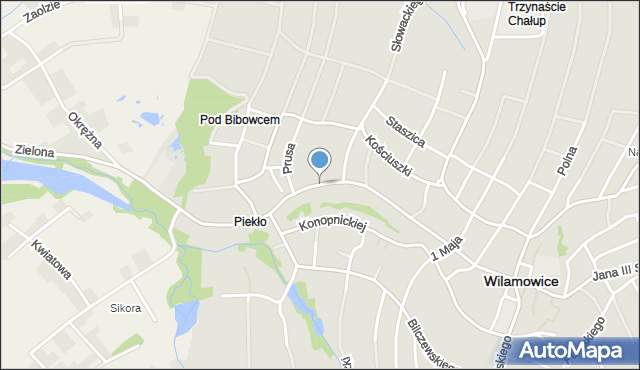 Wilamowice powiat bielski, Piłsudskiego Józefa, marsz., mapa Wilamowice powiat bielski