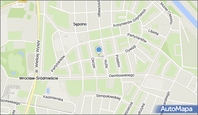 Wrocław, Pierwszej Dywizji, mapa Wrocławia