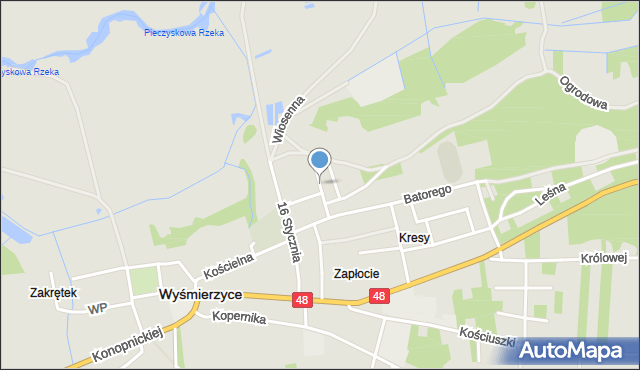 Wyśmierzyce, Piaskowa, mapa Wyśmierzyce