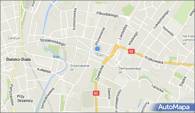 Bielsko-Biała, Plac Opatrzności Bożej, mapa Bielsko-Białej