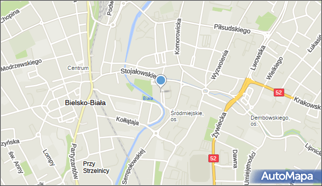 Bielsko-Biała, Plac Ratuszowy, mapa Bielsko-Białej