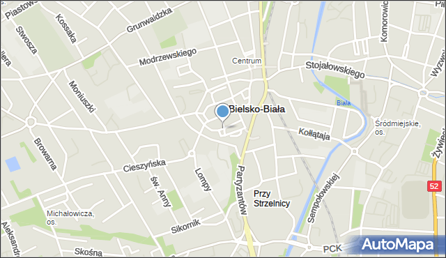 Bielsko-Biała, Plac św. Mikołaja, mapa Bielsko-Białej