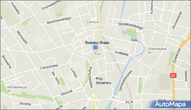 Bielsko-Biała, Plac Żwirki i Wigury, mapa Bielsko-Białej