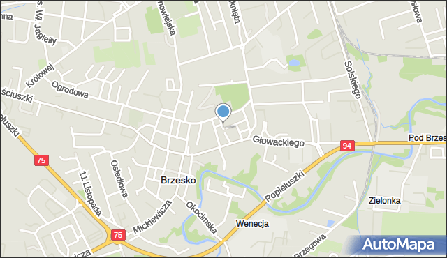 Brzesko, Plac Żwirki i Wigury, mapa Brzesko