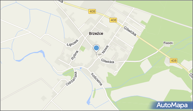 Brzeźce gmina Bierawa, Plac Gołębowskiego Ryszarda, mapa Brzeźce gmina Bierawa