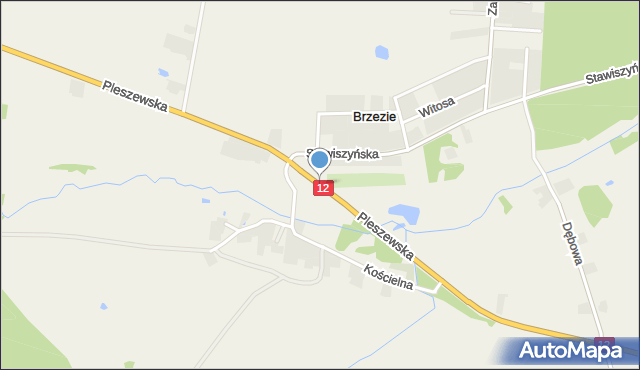 Brzezie gmina Pleszew, Pleszewska, mapa Brzezie gmina Pleszew