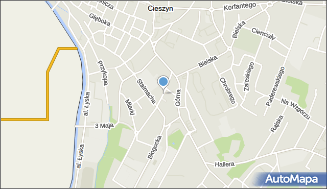 Cieszyn, Plac Kościelny, mapa Cieszyna