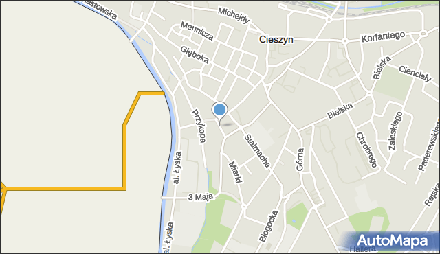 Cieszyn, Plac Słowackiego Juliusza, mapa Cieszyna