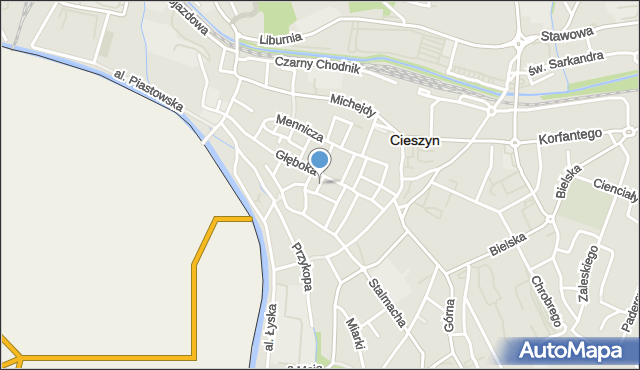 Cieszyn, Plac św. Krzyża, mapa Cieszyna