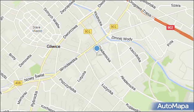 Gliwice, Plac Krakowski, mapa Gliwic